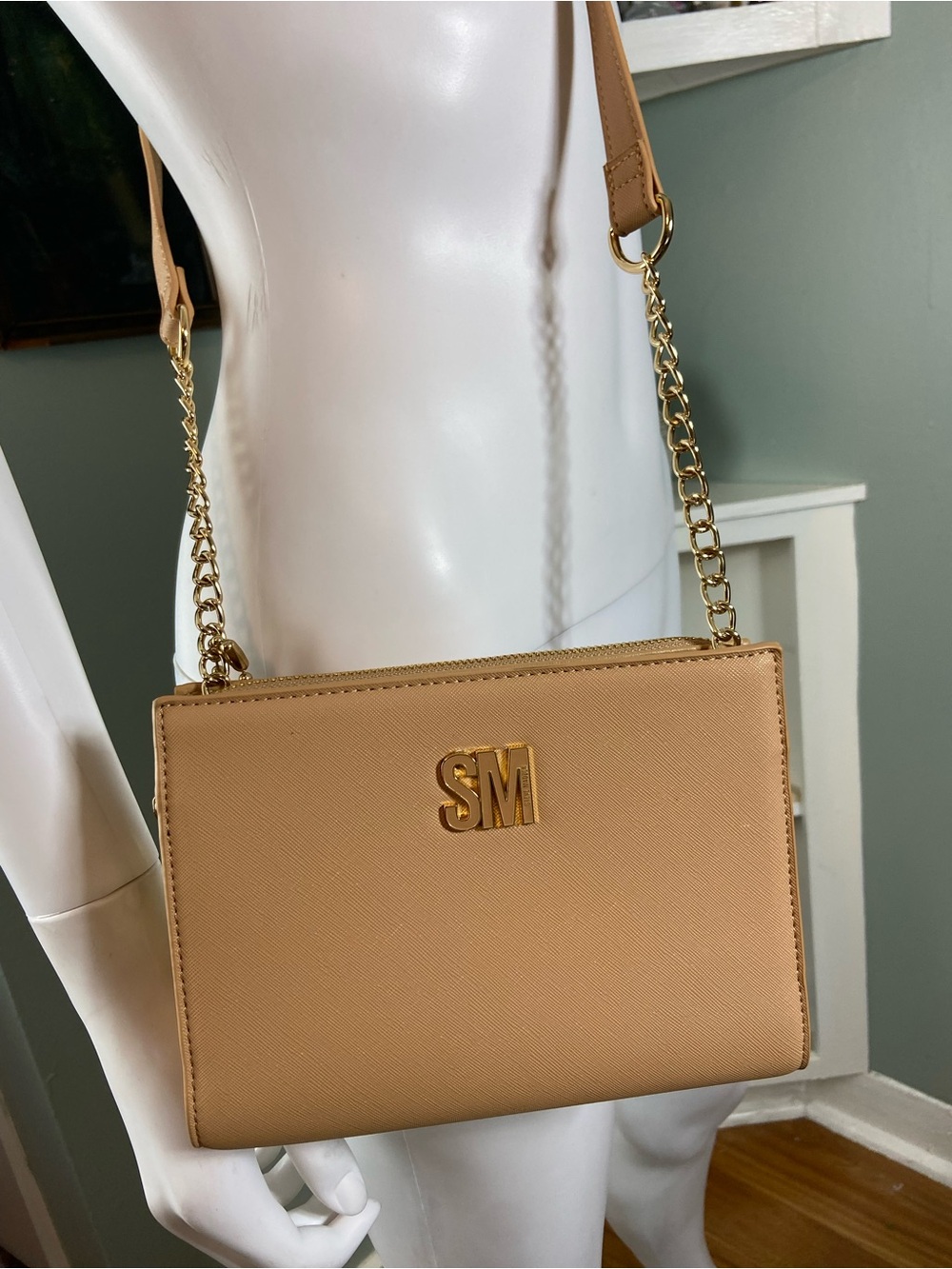 Steve Madden Tan Beige Crossbody Chain Faux Leather Bag Purse